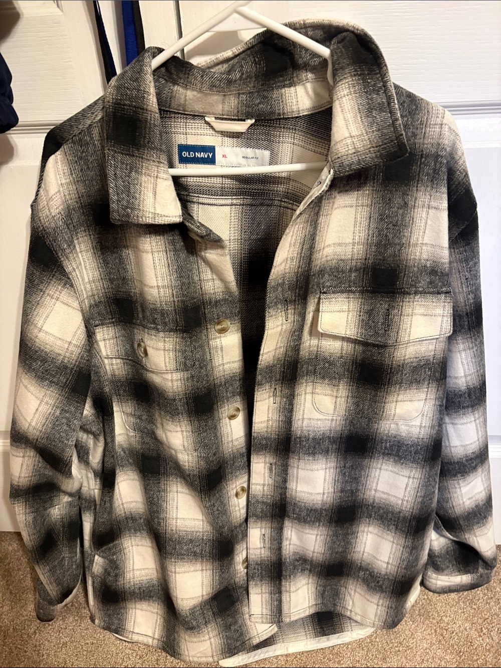 Old Navy Black and White Plaid Button-Front Shirt Jacket